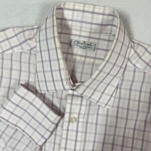 Charvet Paris Mens Button Down Shirt Lavender White Plaid Long Sleeve 15.5 39
